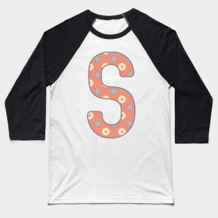 MONOGRAM LETTER S PINK FLORAL TYPOGRAPHY DESIGN Baseball T-Shirt